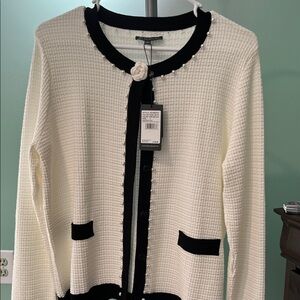 Adrienne Vittadini Cream and Black Cardigan